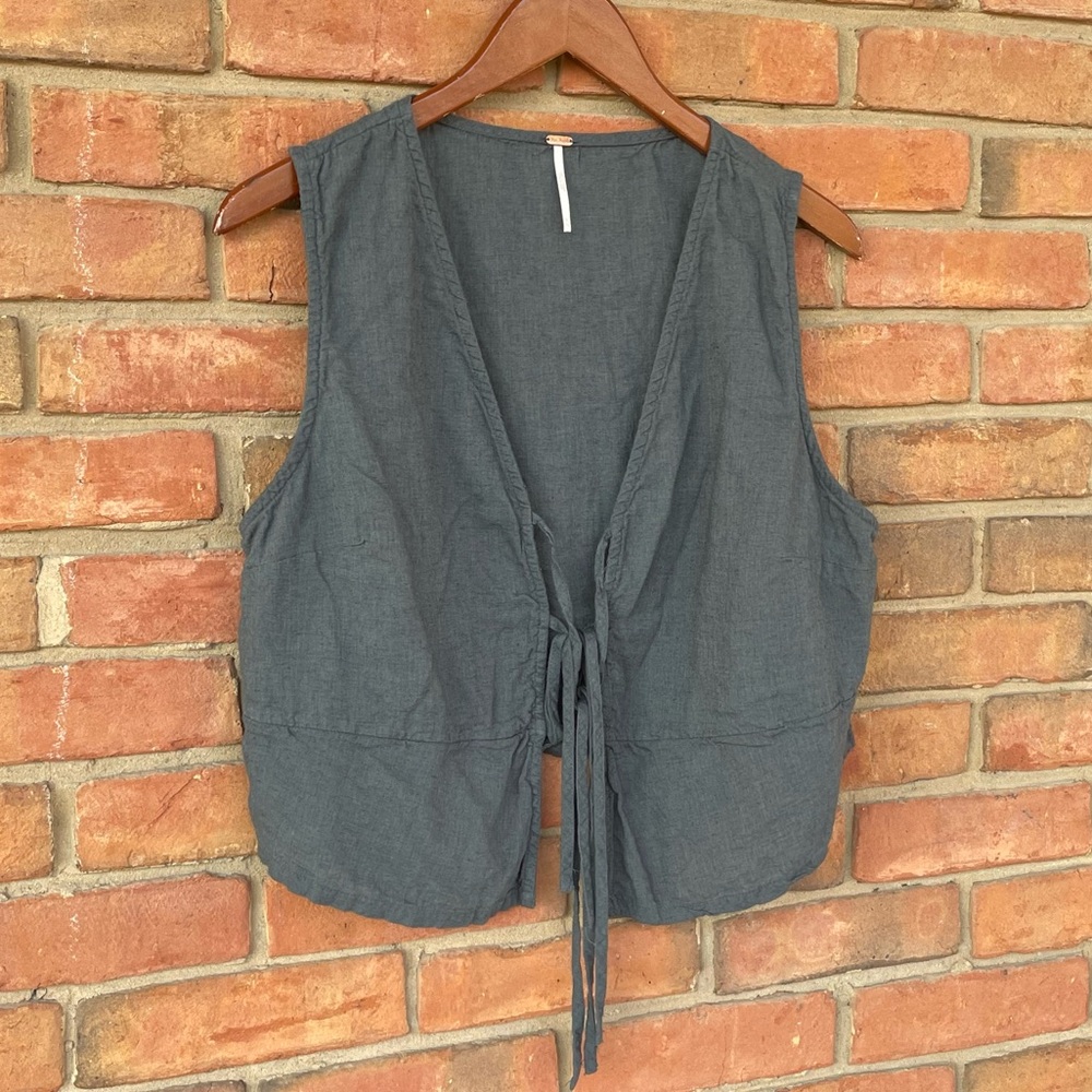 Free People Linen Blend Tie-Front Vest Sz XL
